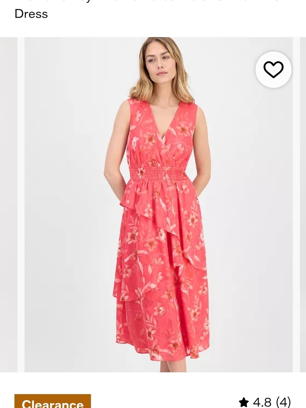 Anne Klein Coral Floral V‑Neck Midi Dress